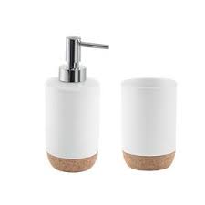 Set Appoggio Arredo Bagno Gedy 2 Pezzi Porta Spazzolini E Dispenser Sapone Ceramica Bianca E Sughero Arredamento Bagno Ceramica Bianca Ceramica