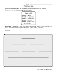Cinquain Worksheet Pattern 2 Cinquain Poem Template Writing