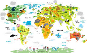 There are 5 oceans which include: Kids Animal World Map Decal Tenstickers