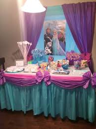 Frozen Birthday Party Ideas Candy Buffet Cake Table With Anna And Elsa Poster Great Use Elsa Birthday Party Frozen Themed Birthday Party Frozen Theme Party