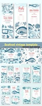 Seafood Vintage Design Template Vertical Banners Set Fish And Seafood Restaurant Menu Seafood Menu Menu Restaurant Seafood Menu Ideas