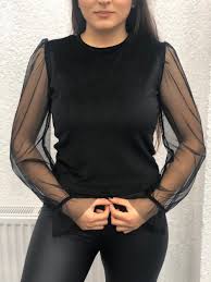 siyah kadife tul bluz 34 90 bluz kadin kadin giyim