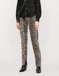 Ganni Denim Leopard Print Straight Jeans In Black Lyst