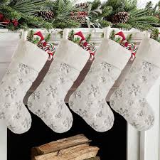 Personalised family christmas xmas stocking set your names mummy daddy kids pet. Seasonal Decor Cream White Country Rustic Personalized Holiday Indoor Decorations Large Faux Fur Xmas Stocking With Silver Sequin Snowflakes For Family Meriwoods Christmas Stockings 4 Pack 19 Inch Home Kitchen