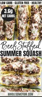 Stuffed Summer Squash Boats With Beef Shiitake Mushrooms Swiss Cheese Low Carb Gluten In 2020 Summer Squash Recipes Yellow Squash Recipes Ground Beef Recipes Easy