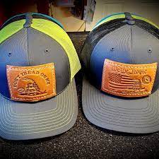 Just Finished Up A New Batch Of Embossed Leather Patch Caps Click On The Link In My Profile To Order Acces Leather Patches Embossed Leather Custom Workshop
