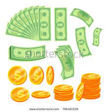 Paper Money And Coins Vector Banknotes Flying Bills Pile Of Cash Flip Different Angles Isolated Flat Cartoon Illustration Paper Money Bank Notes Coins