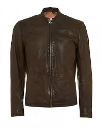 Hugo Boss Orange Jips 7 Olive Brown Leather Biker Jacket