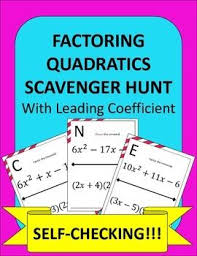 Factoring Quadratic Expressions With Leading Coefficient Scavenger Hunt Factoring Quadratics Quadratics Factoring Quadratics Activities