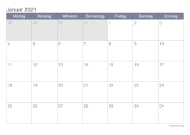 Wir hoffen, dass ihnen unser einfaches, schlankes design gefällt, mit dem sie die leere kalendervorlage nach ihren. Kalender Januar 2021 Zum Ausdrucken Ikalender Org