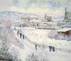 Train the snow locomotive 1875 oil monet claude steam winter smoke impressionist landscape scenes impressionism snowy cloud fog pollution polluting. View Of Argenteuil Snow Painting By Claude Monet