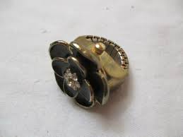 Charming Charlie Ring Watch Gold Tone Black Floral Sparkly