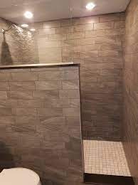 Tiled Bathroom Remodel Large Walk In Shower Half Wall Half Glass Small Bathroom Tiles Bathroom Remodel Shower Shower Remodel