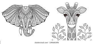 Print out animal pages/information sheets to color. Elephant Giraffe Heads Collection Print On Stock Vector Royalty Free 1390681898