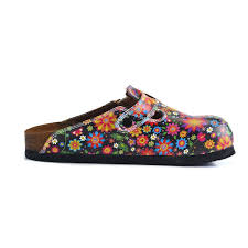 Black and Colored Flowers Patterned Clogs - WCAL357 – Gobyshoesuk