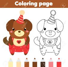 Their names are jack, hadley, austin, and olivia. Coloring Page With Cute Dog In Party Hat Color The Picture Educational Royalty Free Cliparts Vectors And Stock Illustration Image 90656795