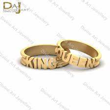 His Queen Her King Couple Rings Matching Wedding Band Set Solid 18k Yellow Gold Daj Band Queen Rings King Queen Rings Matching Wedding Band Sets