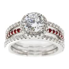 Thin Red Line Engagement 3 Ring Set Sterling 6 5mm Silver Cz With Round Accents Engagement Sets Cool Wedding Rings Big Wedding Rings