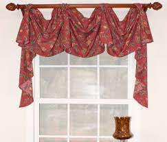 Window valance cornice blue floral tabs over brick red plaid w covered button #homemade #country. Rlf Home Victory Floral Cotton Swag 53 Window Valance In Red Reviews Wayfair