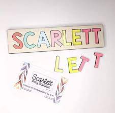 No two pieces are alike! Amazon Com Wooden Name Puzzle Made In The Usa Toddler Educational Learning Gift Free Shipping Baby Names Scarlett Baby Boutique Handmade