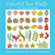 Ocean seashell cross stitch pattern. Colorful Sea Shells Marine Life By Pinoystitch