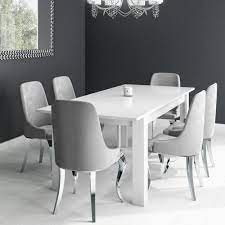 Homesailing white wood dining table and 4 chairs set 5 pieces kitchen white wooden dining table and 4 retro eiffel plastic chairs for dining room restaurant office tea room home furniture. White Extendable Dining Table With 6 Silver Grey Velvet Chairs With Chrome Legs Furniture123