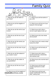 Quiz Family Relationship Worksheets Family Quiz Family Quiz Questions