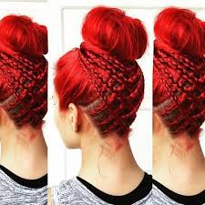 With regard to gathering the hair into and letting it hang down the back, either braided or not braided, there is nothing wrong with that so long as it is covered (hijab). Dream Red Hair Braided Into A High Bun Miladies Net