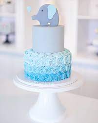 Ombre Blue Elephant Birthday Cake Elephant Baby Shower Cake Baby Shower Cakes For Boys Elephant Birthday Cakes
