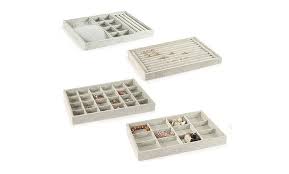 When you want to organize your jewelry on top of your dresser, consider these smart solutions that are both practical and pleasing to the eye. Grey Jewelry Storage Box Display Trays Showcase Holder Closet Dresser Drawer Organizer For Earring Necklace Bracelet Ring Accessary Diommell 4 Pack Stackable Velvet Jewelry Trays Organizer Shoe Jewelry Watch Accessories Clothing