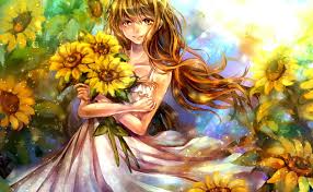 Hd wallpapers and background images. Flower Girl Art Sunflowers Girl A Smile Flowers A Bouquet Tandolcedeco Hd Wallpaper Peakpx