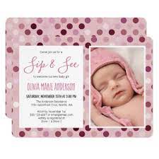 Sip And See Baby Girl Shower Photo Pink Polka Dot Invitation Zazzle Com Pink Baby Shower Invitations Baby Shower Invites For Girl Girl Shower