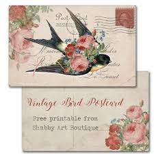 This lovely easter printable was originally created to go into one of our premium membership kits, but we decided to gift this one to all of our blog readers instead! Free Vintage Bird Postcard Printable Shabby Art Boutique