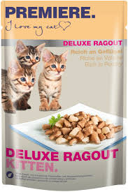 Vorab können wir sagen, durch die getreidefreie rezeptur eignet sich das futter auch für ernährungssensible katzen. Premiere Deluxe Ragout Kitten 22x85g Reich An Geflugel Wir Lieben Katzen