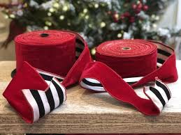 Black And White Striped Ribbon Uk Red Velvet Ribbon With Black White Stripe Canvas Back Black And White Ribbon Red Black White Christmas White Christmas Tree With Red