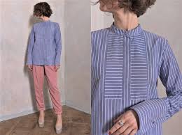 Vintage Women Shirt Striped Shirt Light Blue Shirt Etsy