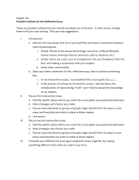 Reflection papers don't really require a rigid structure—the most important thing is that you communicate your ideas clearly and effectively. Possible Outlines For The Reflective Essay