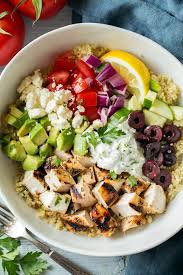How long does it take to cook a turkey? Quinoa Bowls With Grilled Greek Chicken Tzatziki Cooking Classy Quinoa Bowl Recipe Healthy Bowls Healthy Recipes