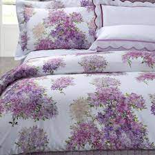 Purple Lavender Floral Bedding Digitally Printed Bouquets Of Lilacs On White Ground Italian Fabric Fresh Purple Duvet Cover Feminine Bedroom Duvet Covers