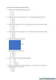 𝑝 = 9 cm, 𝑙 = 12 cm b. Ejercicio De Latihan Soal Matematika Keliling Dan Luas Bangun Datar 1