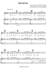 Printable piano music sheets with fingering, reading aids and audio samples Demons Sheet Music Imagine Dragons Sheetmusic Free Com