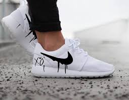 Customized Nike Roshe With Custom Xo And Black Candy Drip Swoosh Paint The Base Shoe Used Is The Nike Roshe Run White O Nike Shoes Women Nike Shoes Outlet Nike