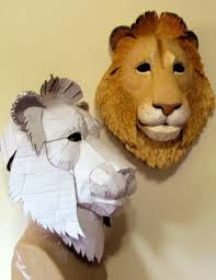 Helmet Style Lion Mask Pattern Lion Mask Cardboard Art Paper Mache Animals