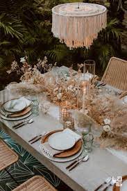 Boho Chic Wedding Table Setting Idea With A Chic Desert Boho Tablescape With Wooden Plates Bohemian Wedding Decorations Boho Tablescape Wedding Table Settings