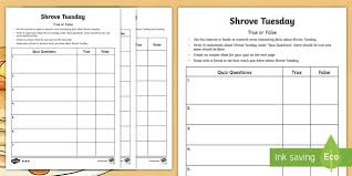 You can use this swimming information to make your own swimming trivia questions. Shrove Tuesday True Or False Quiz Template Worksheet Worksheet