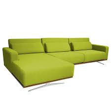 Canape D Angle Copperfield Ii Avec Fonction Couchage Tissu Meridienne A Gauche Vue De Face Tissu Zahira Citron Vert Sofa Ecksofa Ecksofas