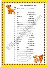 Students Fill In The Correct Present Simple Form Of The Verbs In Brackets The Sentences Are About The Lion King Lion King Esl Lessons Teaching