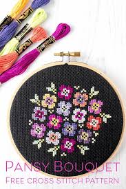 All you have to do is find the pattern you want and hit the download button. Free Cross Stitch Pattern Pansy Bouquet On Black Cross Stitch Patterns Flowers Cross Stitch Patterns Free Cross Stitch Patterns