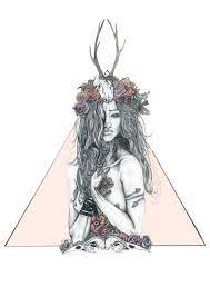 Girls with animal skulls drawings. Fineliner Nature Girl Two Ways Nature Girl Sketches Nature Fashion Art Illustration