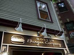 3 Of Our Gooseneck Sign Lights Illuminating The Sign Outside The Boston Burger Company Business Signs Outdoor Outdoor Signage Gooseneck Lighting